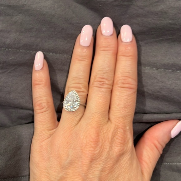 Teardrop Halo Pear Cut 4 Carat Cubic Zirconia CZ Engagement Ring - Picture 2 of 5